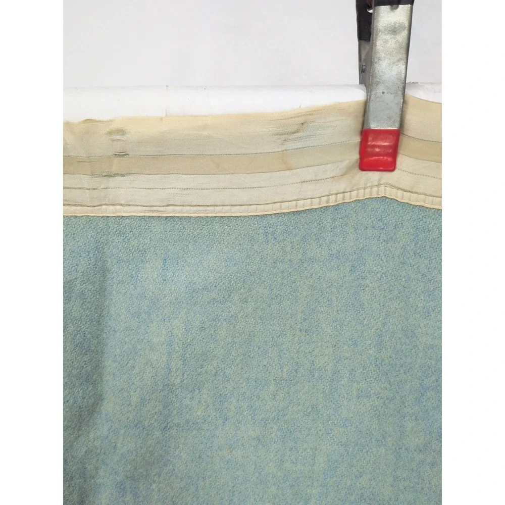 Vintage Kenwood Wool Satin Trim Teal Blue Blanket 73X84 In
